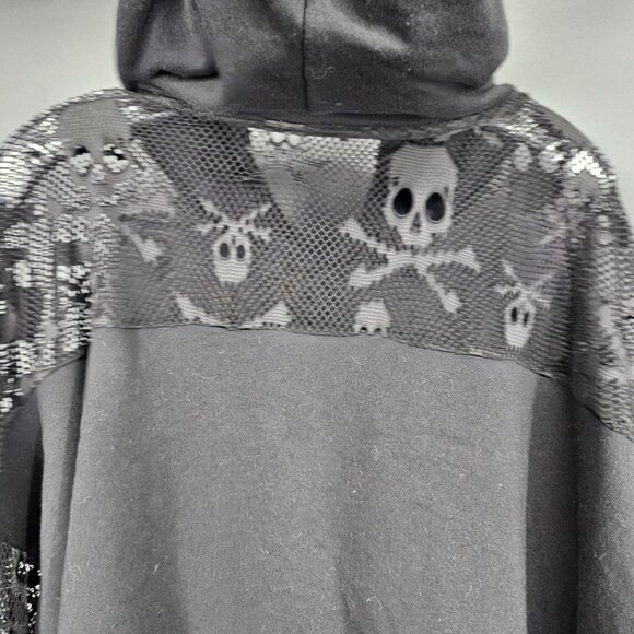 Skull Crossbones Mesh Hoodie Shirt Womens 2XL XXL Black Sheer Goth Punk Rock - Picture 11 of 13